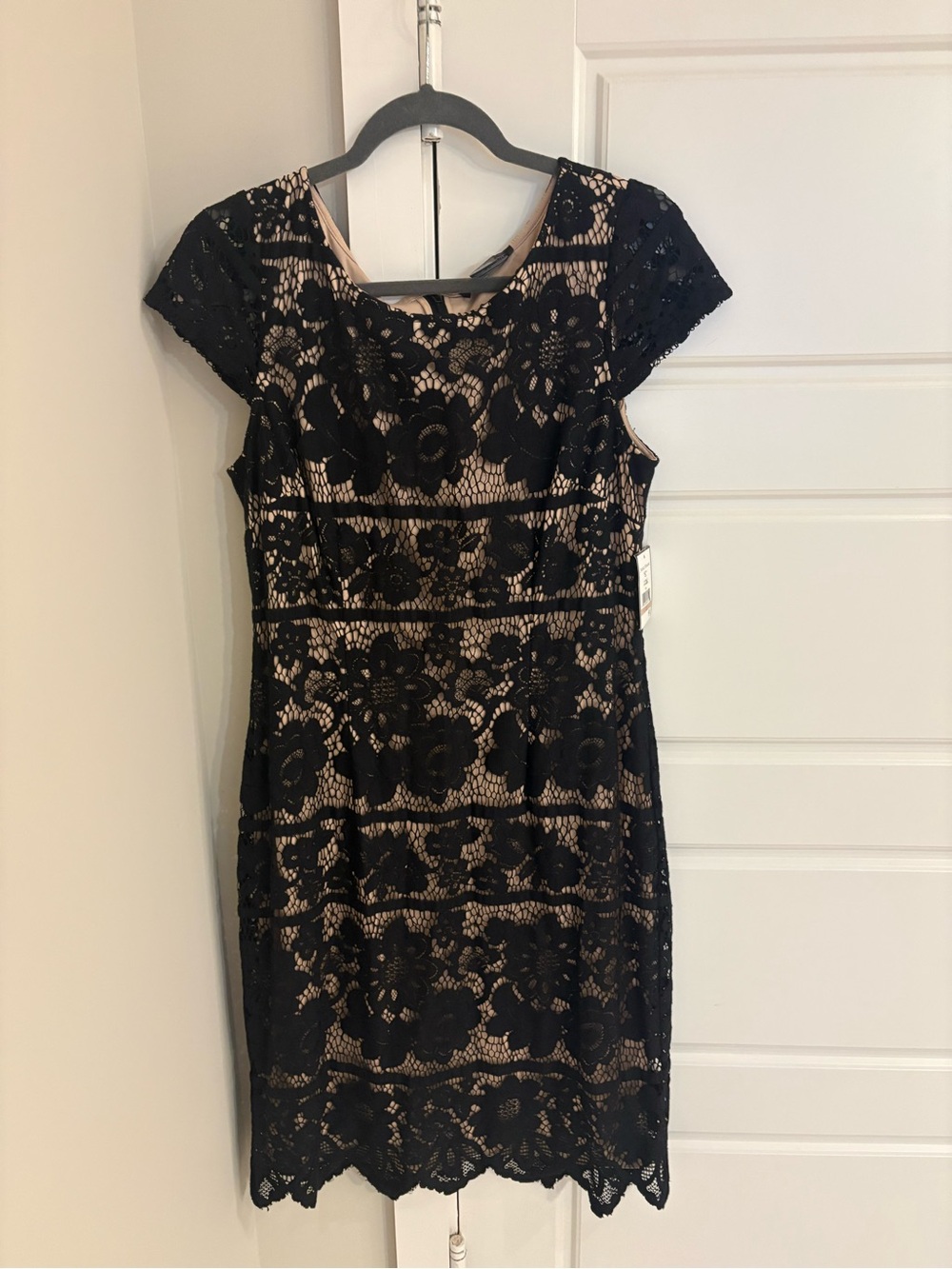 Jessica Howard Black Lace Overlay with Nude Lining Midi Dress